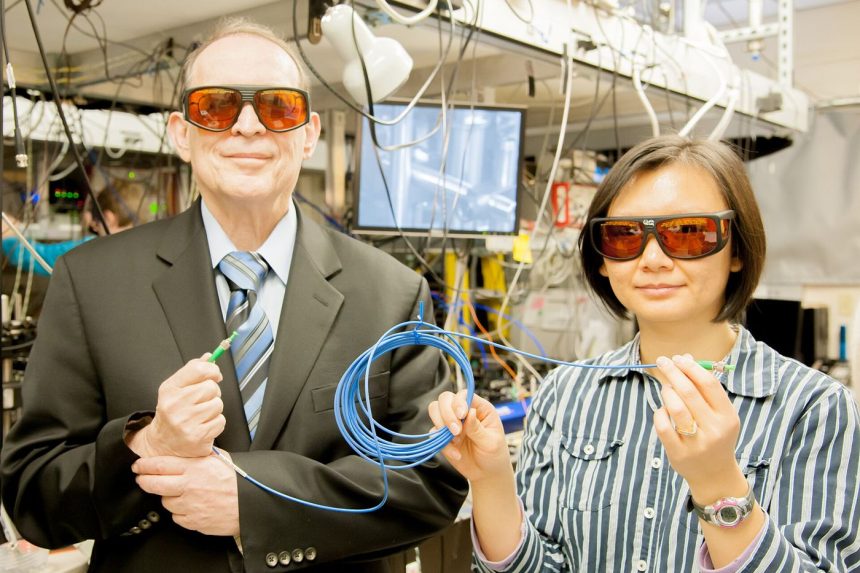scientist working with quantum sensor equipment in a laboratory