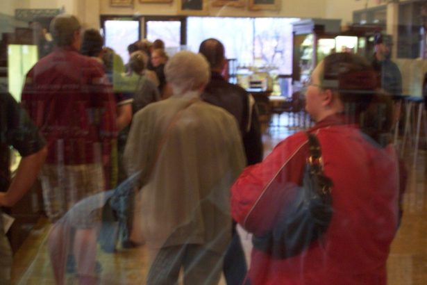 Voters queuing outside a polling station