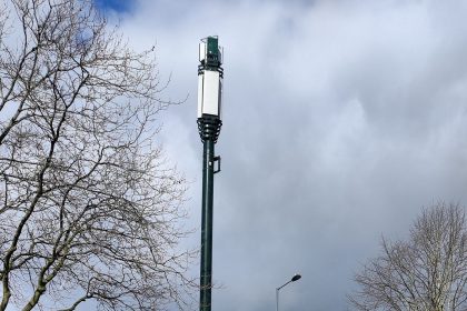 A communications tower against the sky